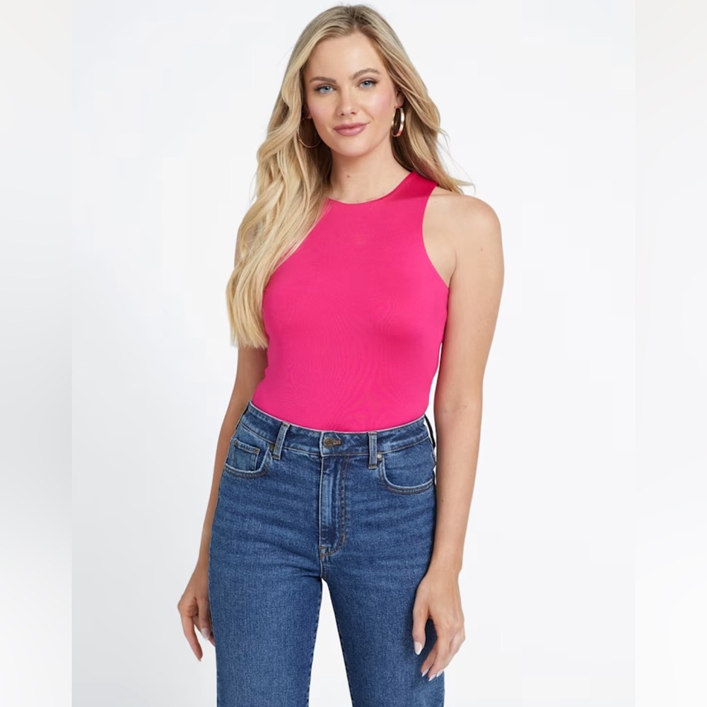 NEW!! Guess Vibrant Pink Sleeveless Barbara Bodysuit